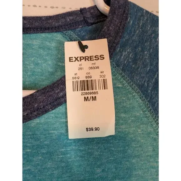 Express Baseball Raglan Shirt Colorblock Long Sleeve Casual Mens Medium - Picture 4 of 7